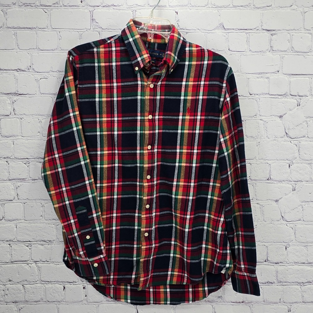 Ralph Lauren Men's Sz M Red Blue Green Yellow Flannel Button Outdoor Casual